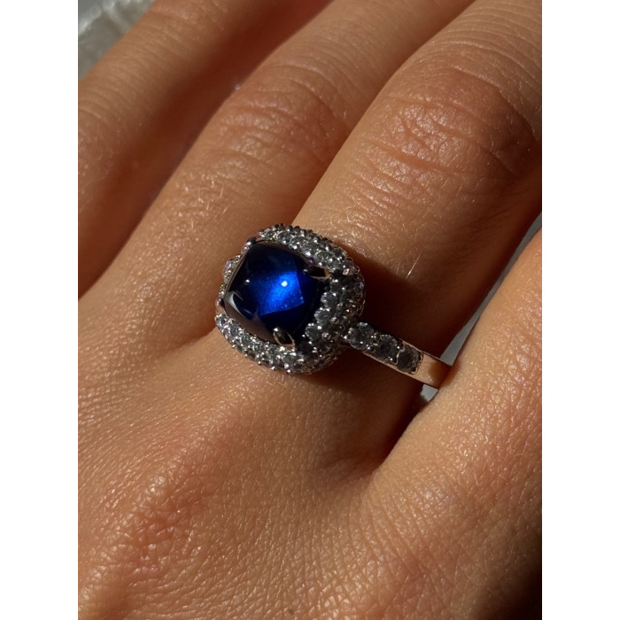 925 Sterling Silver Blue Sapphire & Cz Ring Size 11