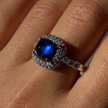 925 Sterling Silver Blue Sapphire & Cz Ring Size 11
