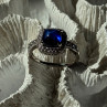 925 Sterling Silver Blue Sapphire & Cz Ring Size 11