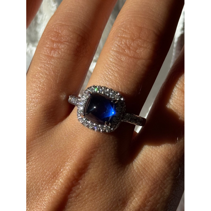 925 Sterling Silver Blue Sapphire & Cz Ring Size 11