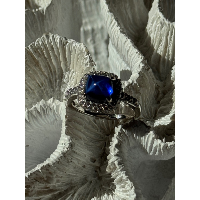 925 Sterling Silver Blue Sapphire & Cz Ring Size 11