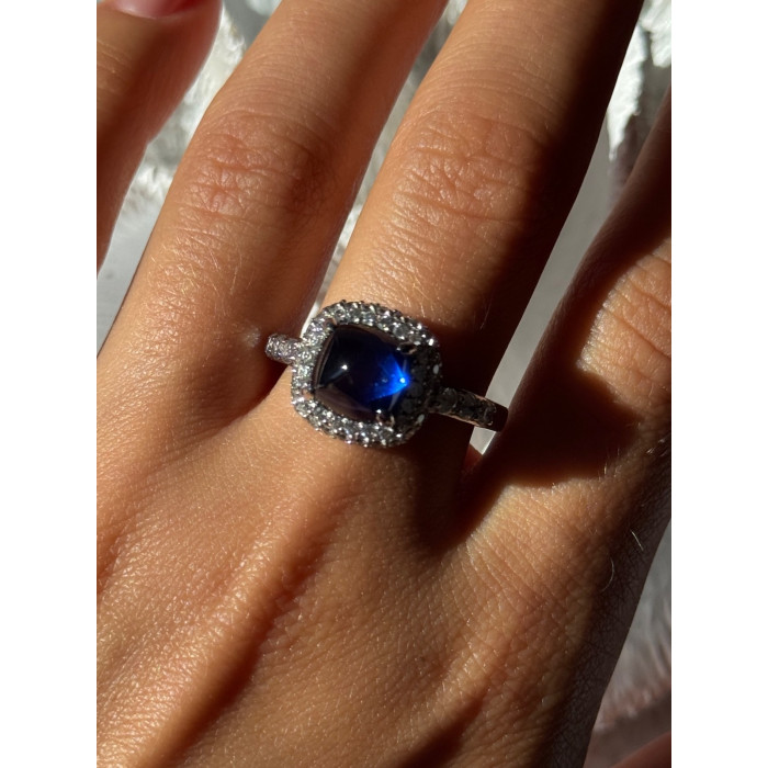 925 Sterling Silver Blue Sapphire & Cz Ring Size 11
