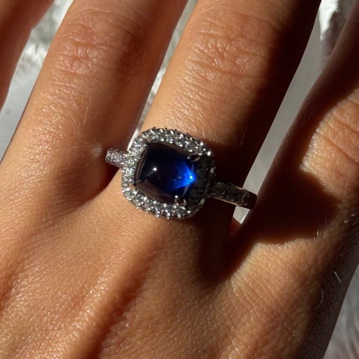 925 Sterling Silver Blue Sapphire & Cz Ring Size 11