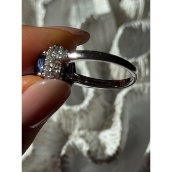 925 Sterling Silver Blue Sapphire & Cz Ring Size 11