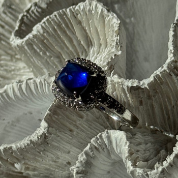 925 Sterling Silver Blue Sapphire & Cz Ring Size 11