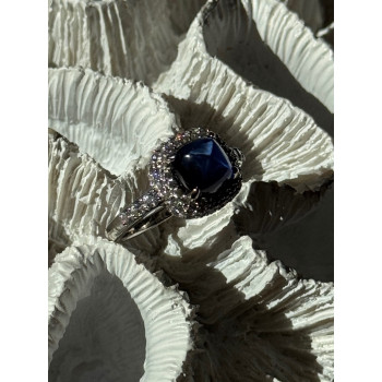 925 Sterling Silver Blue Sapphire & Cz Ring Size 11
