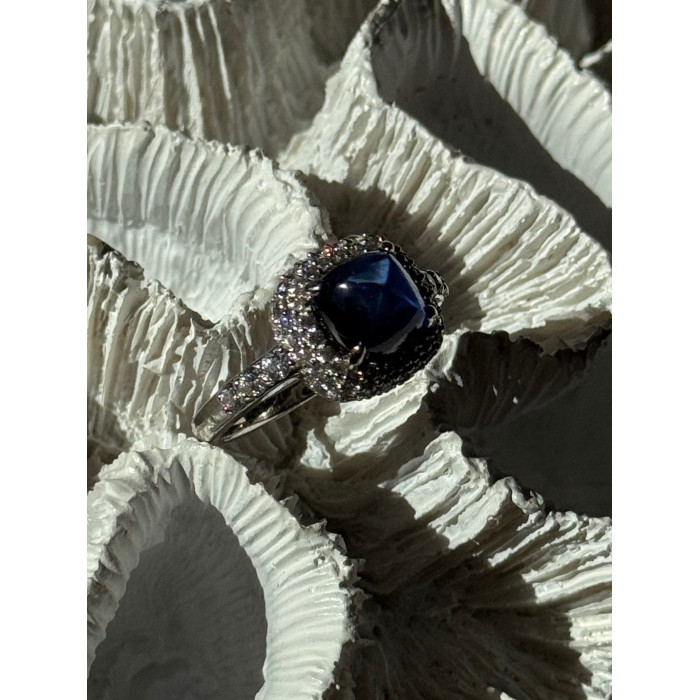 925 Sterling Silver Blue Sapphire & Cz Ring Size 11
