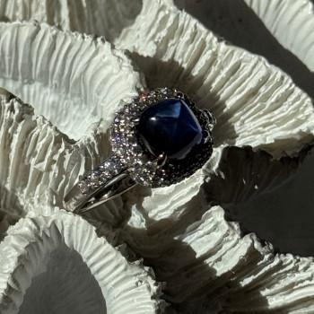 925 Sterling Silver Blue Sapphire & Cz Ring Size 11