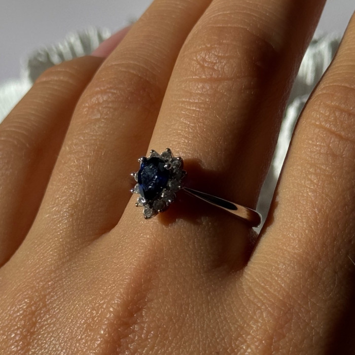 925 Sterling Silver Sapphire & Beryl Ring Size 9