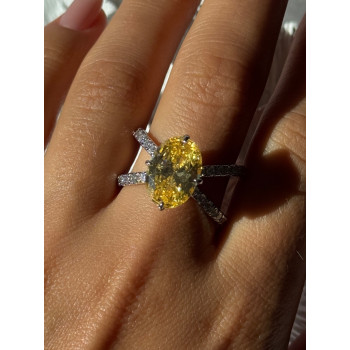 Shiny 925 Sterling Silver Citrine & Beryl Ring Size 10