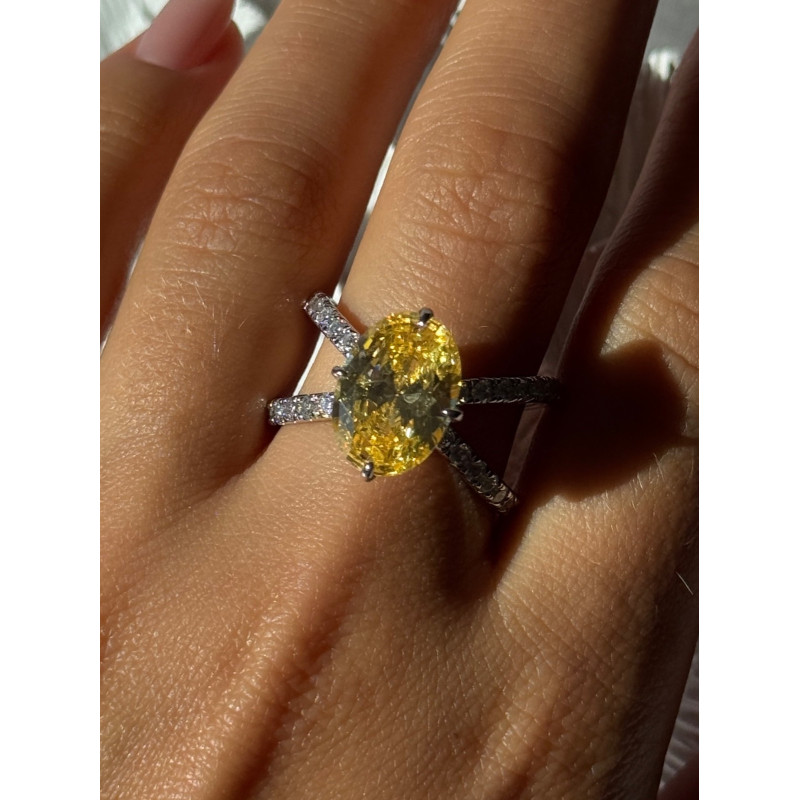 Shiny 925 Sterling Silver Citrine & Beryl Ring Size 10