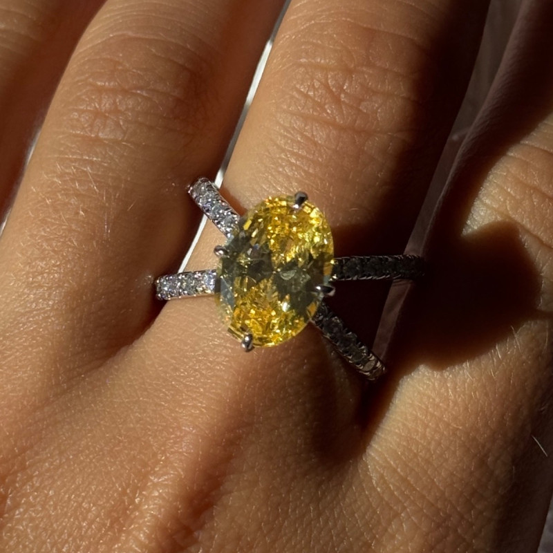 Shiny 925 Sterling Silver Citrine & Beryl Ring Size 10
