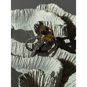 Shiny 925 Sterling Silver Citrine & Beryl Ring Size 10