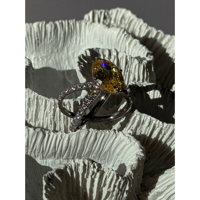 Shiny 925 Sterling Silver Citrine & Beryl Ring Size 10