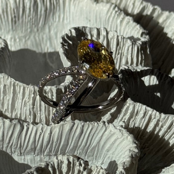 Shiny 925 Sterling Silver Citrine & Beryl Ring Size 10