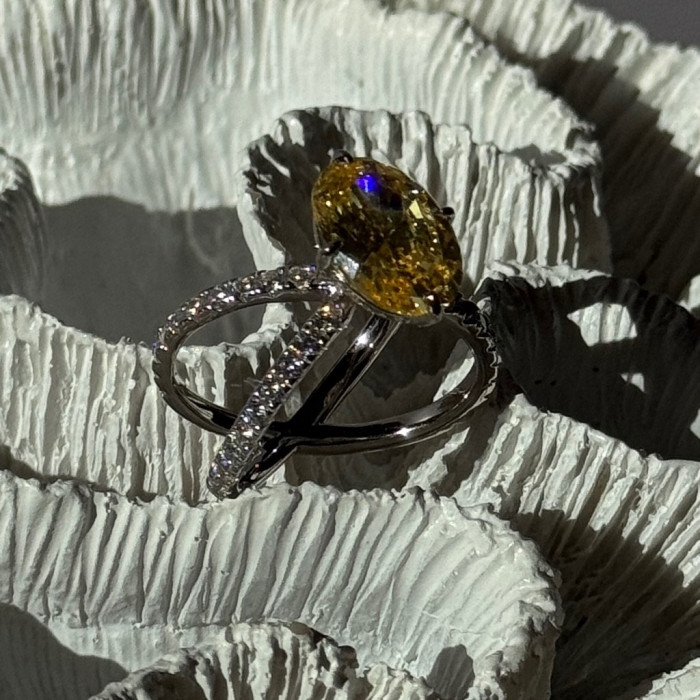 Shiny 925 Sterling Silver Citrine & Beryl Ring Size 10
