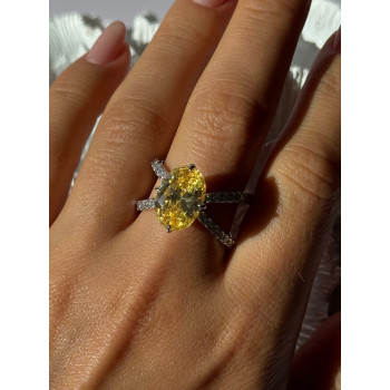 Shiny 925 Sterling Silver Citrine & Beryl Ring Size 10