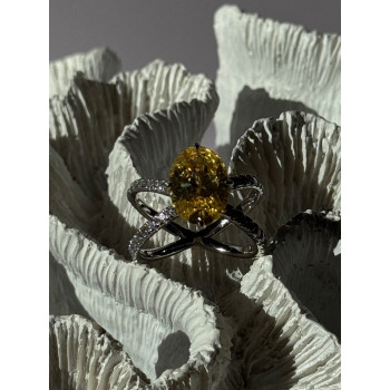 Shiny 925 Sterling Silver Citrine & Beryl Ring Size 10