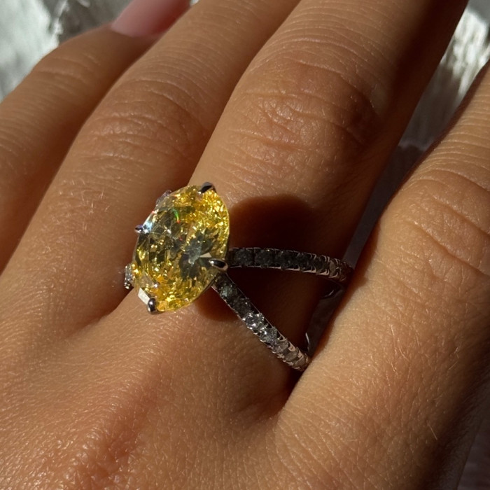 Shiny 925 Sterling Silver Citrine & Beryl Ring Size 10