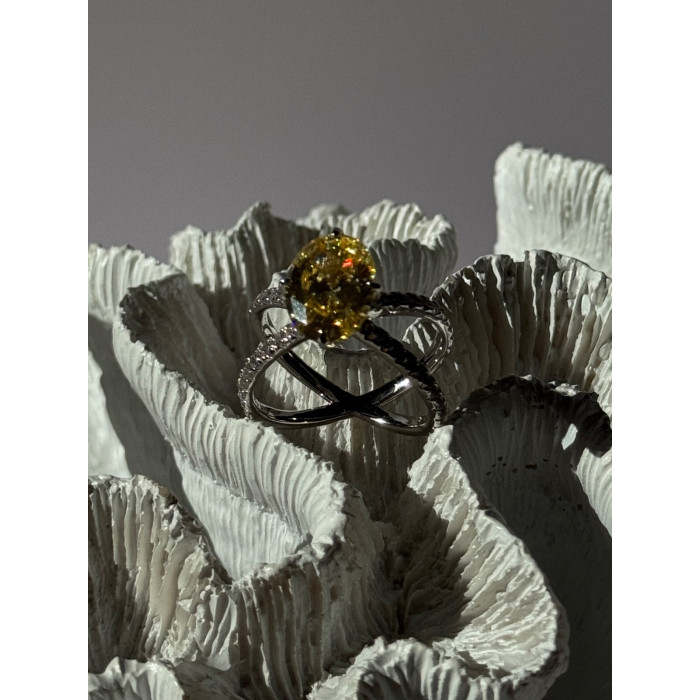 Shiny 925 Sterling Silver Citrine & Beryl Ring Size 10