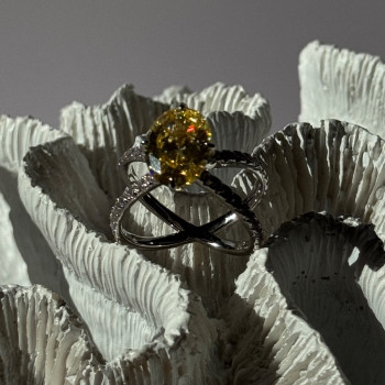 Shiny 925 Sterling Silver Citrine & Beryl Ring Size 10