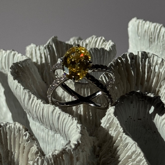 Shiny 925 Sterling Silver Citrine & Beryl Ring Size 10