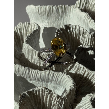 Shiny 925 Sterling Silver Citrine & Beryl Ring Size 10
