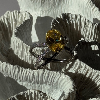 Shiny 925 Sterling Silver Citrine & Beryl Ring Size 10