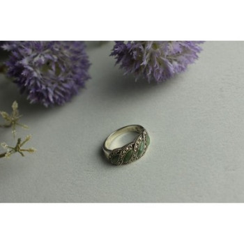 925 Sterling Silver Green Nephrite ( Jade ) & Marcasites Ring Size 8.5