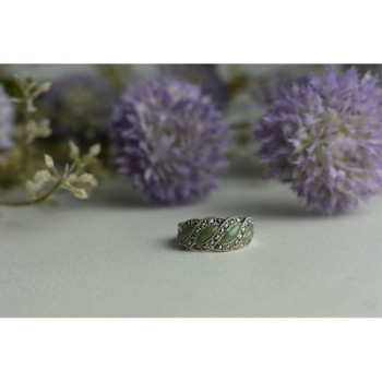 925 Sterling Silver Green Nephrite ( Jade ) & Marcasites Ring Size 8.5