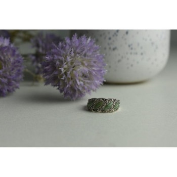925 Sterling Silver Green Nephrite ( Jade ) & Marcasites Ring Size 8.5