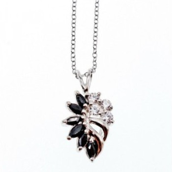 925 Sterling Silver Dark Blue Spinel & CZ Chain With Pendant