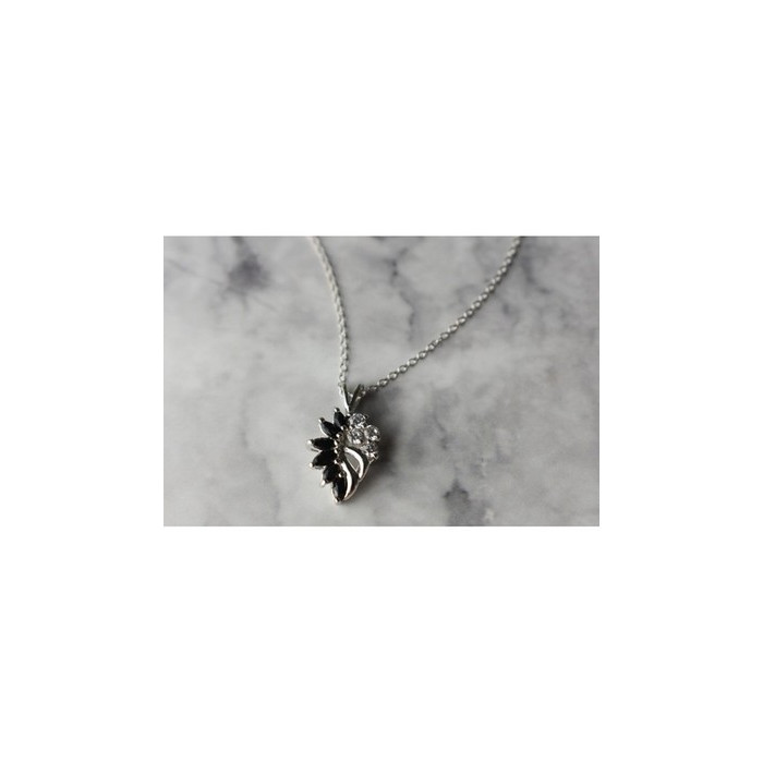 925 Sterling Silver Dark Blue Spinel & CZ Chain with Pendant