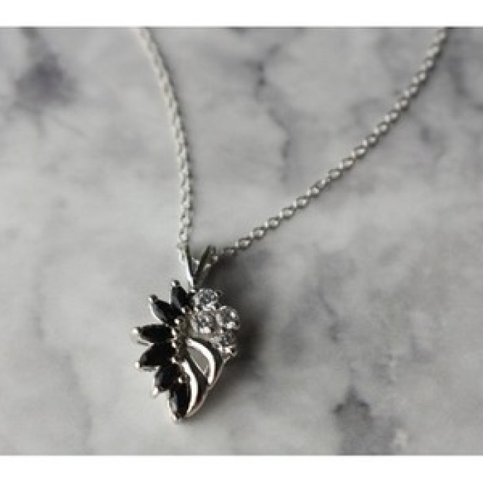 925 Sterling Silver Dark Blue Spinel & CZ Chain With Pendant