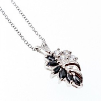 925 Sterling Silver Dark Blue Spinel & CZ Chain With Pendant