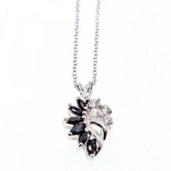 925 Sterling Silver Dark Blue Spinel & CZ Chain With Pendant