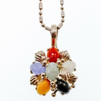 925 Sterling Silver Multi Gemstones Chain With Pendant