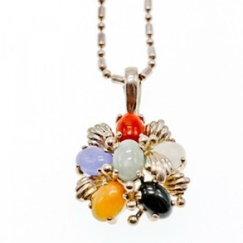925 Sterling Silver Multi Gemstones Chain With Pendant