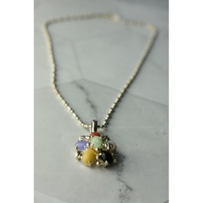925 Sterling Silver Multi Gemstones Chain With Pendant