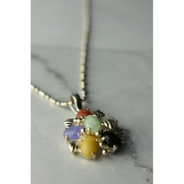 925 Sterling Silver Multi Gemstones Chain With Pendant