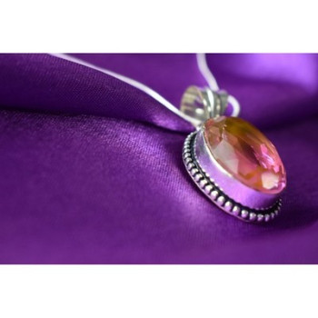 925 Sterling Silver Pink  Jewelry Glass Chain with Pendant