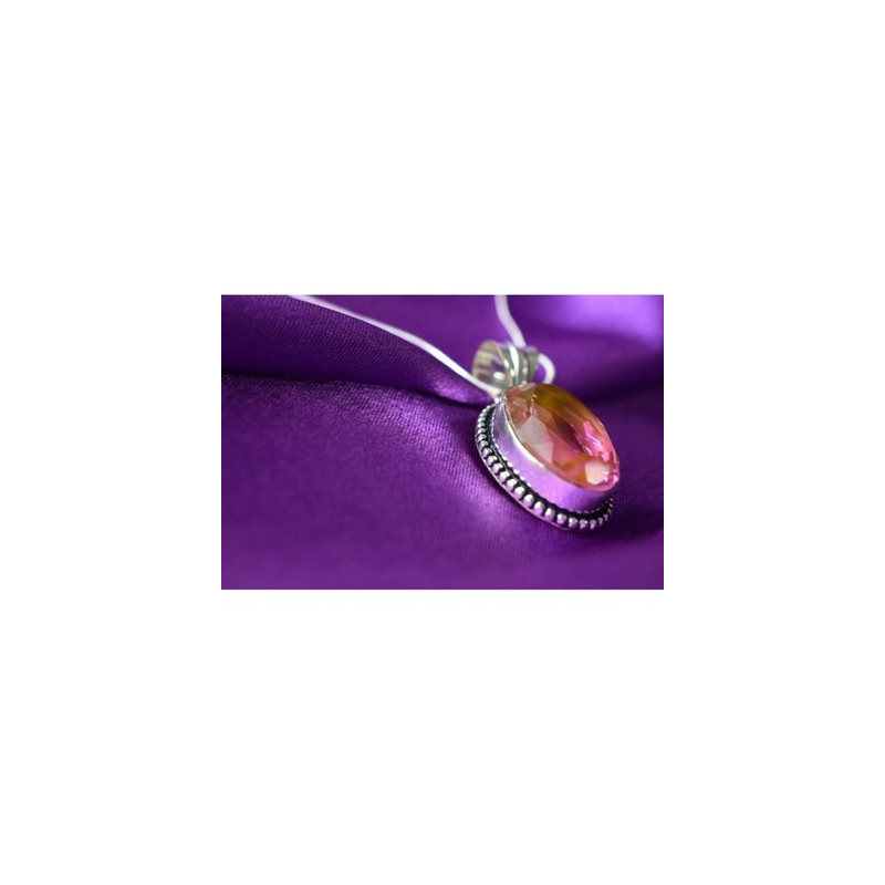 925 Sterling Silver Pink  Jewelry Glass Chain with Pendant