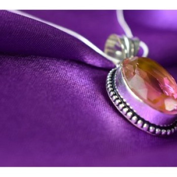 925 Sterling Silver Pink Jewelry Glass Chain With Pendant