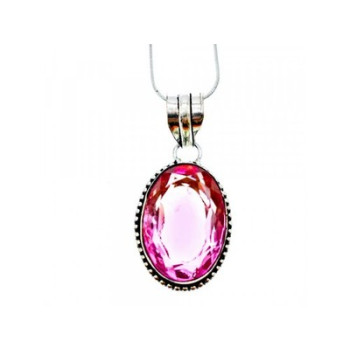 925 Sterling Silver Pink  Jewelry Glass Chain with Pendant
