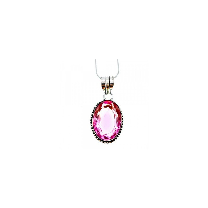 925 Sterling Silver Pink  Jewelry Glass Chain with Pendant
