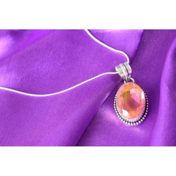 925 Sterling Silver Pink  Jewelry Glass Chain with Pendant