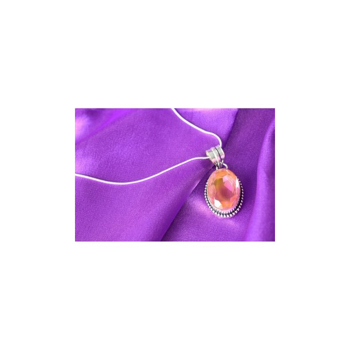 925 Sterling Silver Pink  Jewelry Glass Chain with Pendant