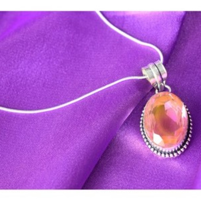 925 Sterling Silver Pink Jewelry Glass Chain With Pendant