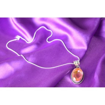 925 Sterling Silver Pink  Jewelry Glass Chain with Pendant