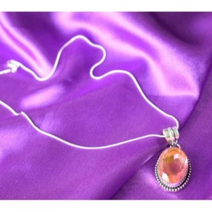 925 Sterling Silver Pink Jewelry Glass Chain With Pendant